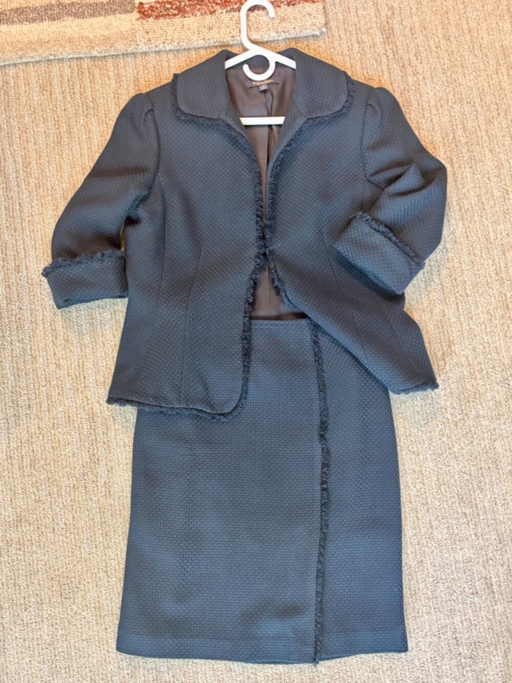 Brooks Brothers 2 piece fringed navy jacket and skirt set